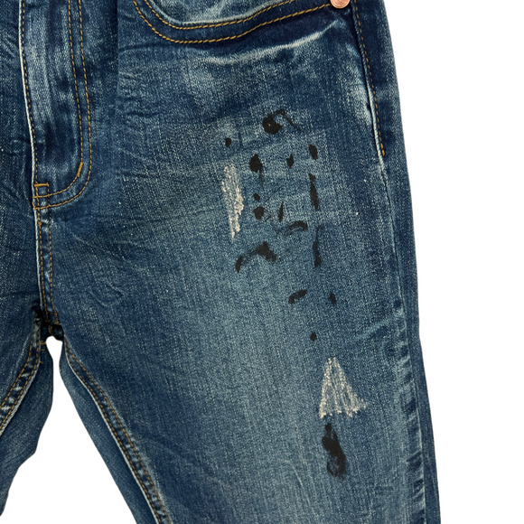 One Teaspoon Scallywags Jeans High Rise Painted Blue Marine Wash Denim - Picture 5 of 14